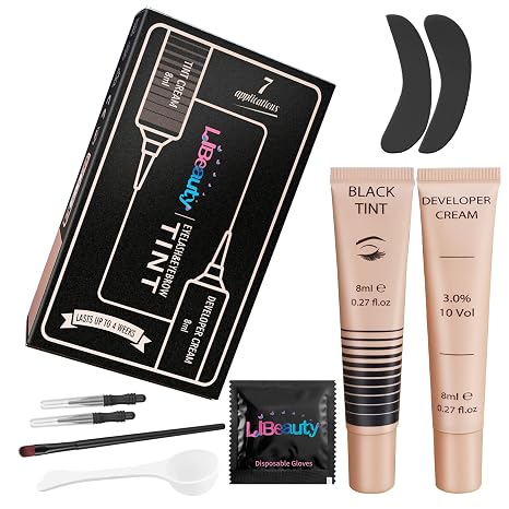 Libeauty Eyelash Dyeing Black Eyebrow Dyeing Black Complete with Reusable Silicone Eye Patches and Other Tools - Exquisite Small Packaging - 8 ml
