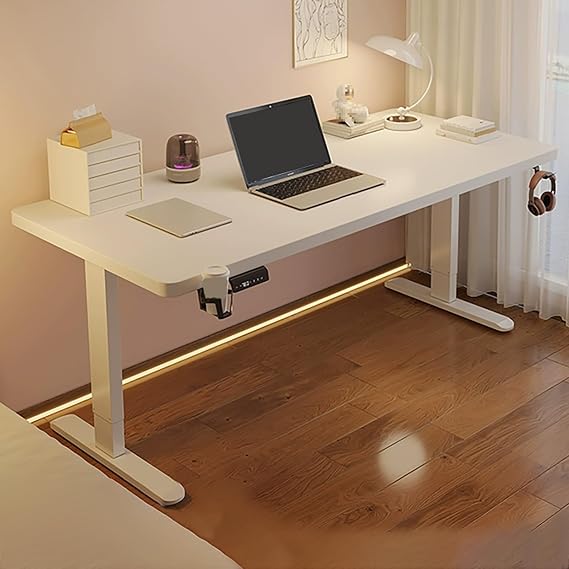 Standing Desk, Adjustable Height Stand Up Desk, Computer Desk With Cup Holder And Headphone Hook, Thickened Steel Frame, Gaming Table With Foot Pads,White-80x60cm/31.5x23.6in