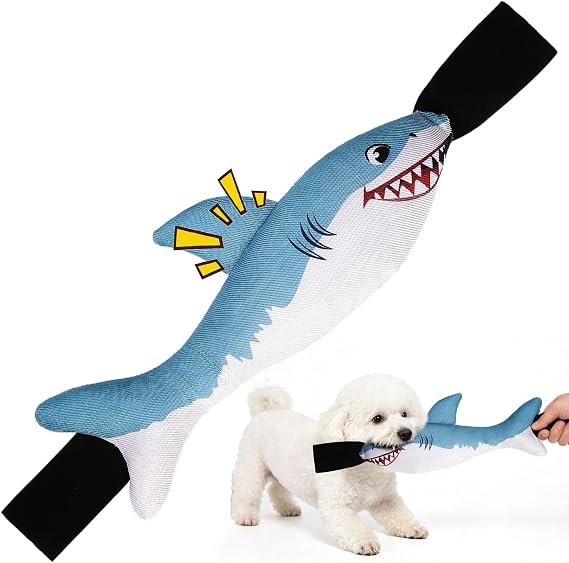 BINGPET Interactive Dog Toys for Small Dogs, Squeaky Dog Chew Toys to Keep Them Busy, Tug of War Puppy Training Toys for Chewers, Small & Medium Dogs, Fetch Lovers, Durable Puppy Necessities, Shark