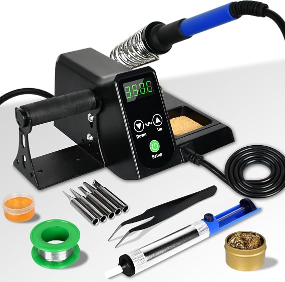 Soldering Station kit-F & C Dual Digital Display Soldering Iron Station,356F- 896F Temperature, Anti-Static & Grounding Wire, Auto Standby & Sleep,5 Solder Tips