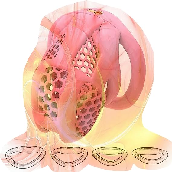 Mens Lightweight Honeycomb Protective Cage, Male Special Cage with 4 Sizes Rings -USHA13a (Pink, Small)