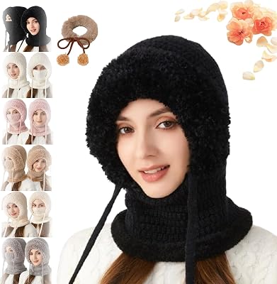 3-in-1 Winter Balaclava for Women, Womens Knitted Hat in Autumn and Winter, 3 in 1 Cold Resistant Hat