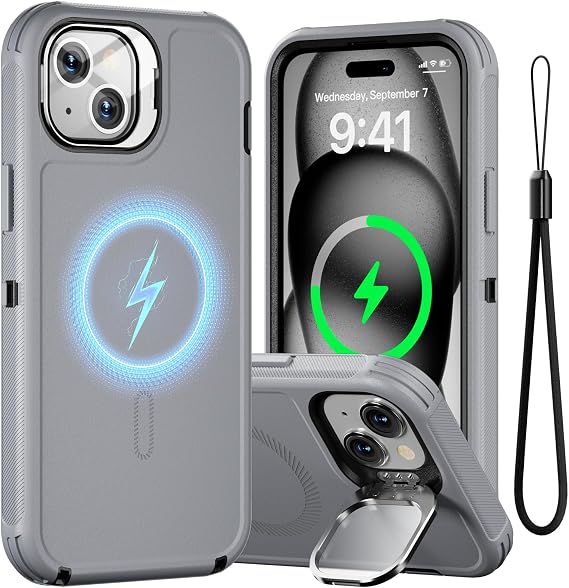 Follaroma for iPhone 14 Plus Case with Magnetic,Heavy Duty Case,6.7'', Grey | Stand & Built-in Camera Cover,MagSafe Compatible,Heavy-Duty Shockproof Protection, Magnetic & Rugged Phone Cover