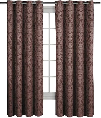 Royal Hotel Bedding Blair Chocolate Top Grommet Jacquard Window Curtain Panel, Set of 2 Panels, 108x84 Inches Pair