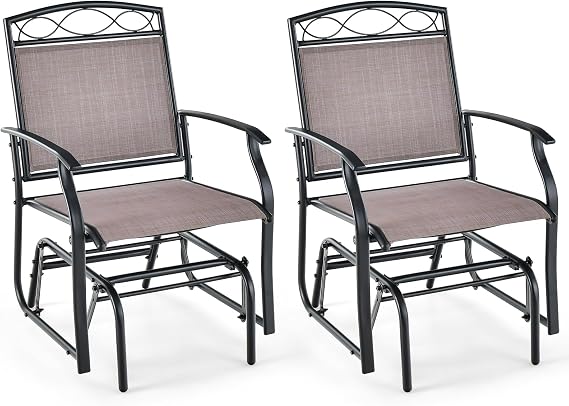 Giantex Patio Glider Chairs Set - 2 PCS Gliding Rocking Chairs w/Weather-Resistant Fabric, Heavy-Duty Metal Frame, 400 Lbs Weight Capacity, Outdoor Swing Glider for Garden, Yard, Poolside (2, Brown)
