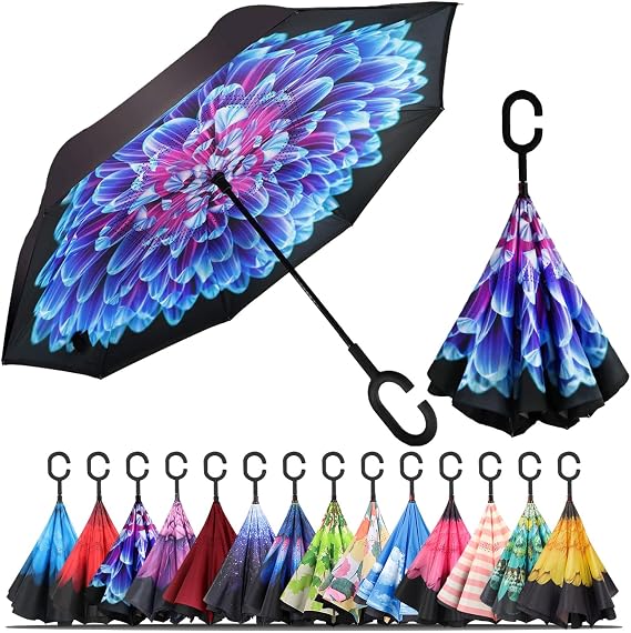 LLanxiry Inverted Umbrella, Windproof Vented Reverse Umbrellas for Rain