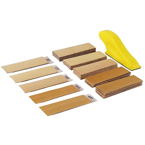 Mini Detail Sander for Wood - Hand Sanding Tool Kit with 50 PCS Wet Dry Sandpaper (80/120/180/240/400 Grits), Small Sanding Block for Furniture Refinishing, Crafts & DIY Projects