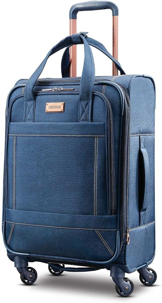 American Tourister Belle Voyage Softside Luggage with Spinner Wheels, Blue Denim, Carry-On 21-Inch
