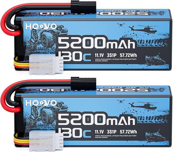 HOOVO 3S Lipo Battery,5200mAh 130C 11.1V Lipo Batteries Pack TR Plug 2 Pack