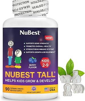 NuBest Tall Kids - Toddlers Vitamins and Kids Vitamins for Age 2 to 9 - Support Bone Strength, Overall Health and Immunity - Animal Shapes - 90 Chewable Berry Tablets | 6 Weeks Supply