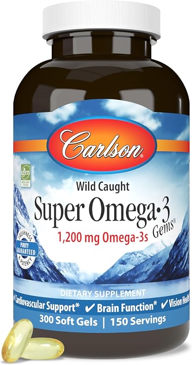 Carlson Super Omega-3 Gems, 1200 mg, Omega-3s, 300 Softgels