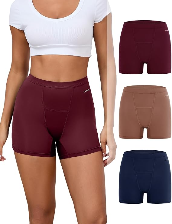 INNERSY Women's Boxer Briefs High Waisted Boy Shorts Underwear 3-Pack | Leakproof Mesh Panties, Anti-Chafing, for Menstrual and Postpartum Protection