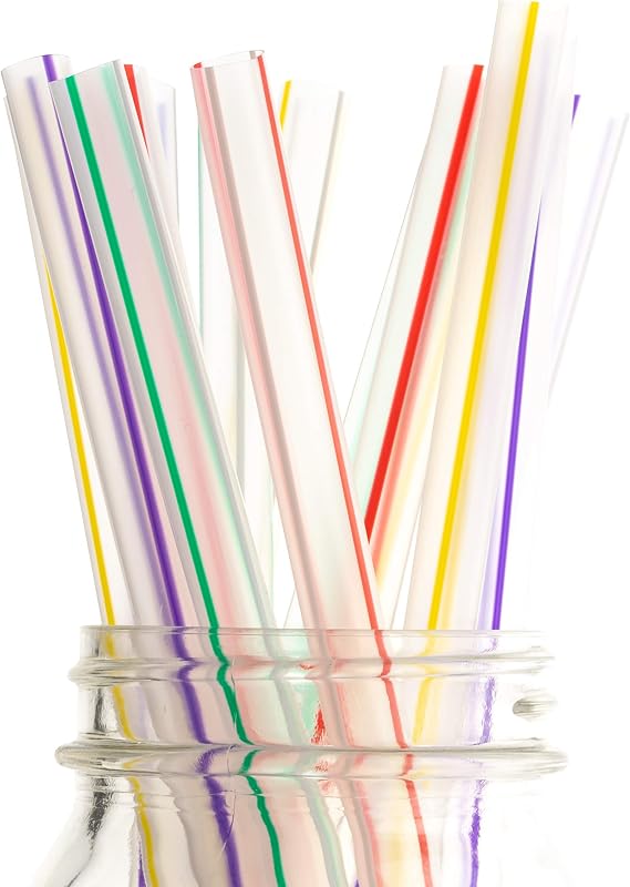 Extra Wide, BPA Free Smoothie or Boba Straws 100pk. Individually Wrapped 8.5 Inch Jumbo Spearing Fruit Straw With Pointed End. Each Striped, Long Straight Straw is Great for Tall Homemade Milkshakes!