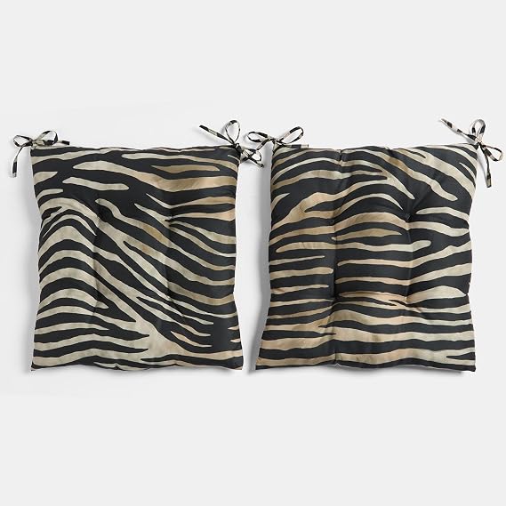 OHS 2 Pack Seat Pads for Dining Chairs, Zebra Print Chair Cushions Soft Comfy Outdoor Cushions with Ties for Garden Furniture Bistro Chairs Kitchen Dining Chair Seat Pads, Black/White - 40 x 40cm