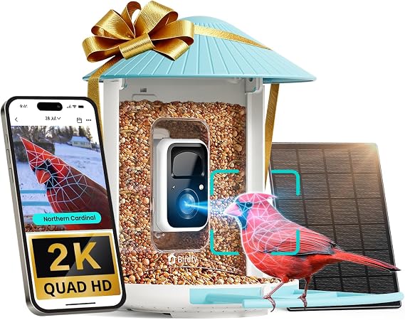Birdfy Smart Bird Feeder with Camera Solar Power, Smart AI Birdwatching Camera, Auto Capture & Notify, Clear Day & Color Night Video & Pictures, Ideal Gift for Lover