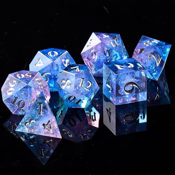 ORUZA 7 PCS Polyhedral DND Dice Resin Sharp Edge D&D Dice Set for Dungeons and Dragons RPG MTG Table Role Playing Games Die D20 D12 D10 D8 D6 D4 D%