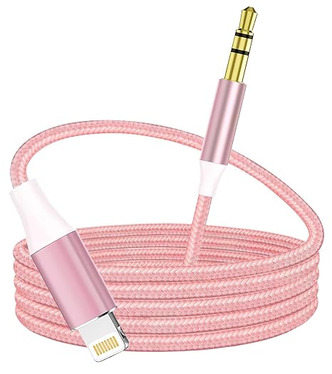 Aux Cord for iPhone, Lightning to 3.5 mm AUX Cable for Car Stereo, Speaker, Headphone, Auxiliary Audio Jack Cable Compatible with iPhone 14 13 12 11 XS XR X 8 7 SE, 3.3FT (Pink)