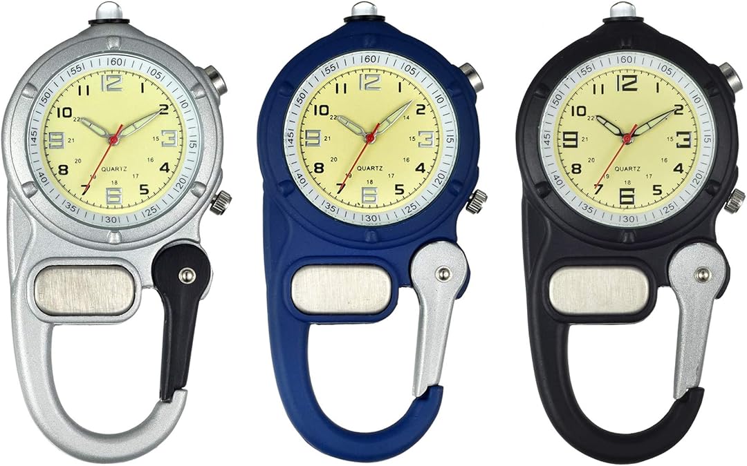 JewelryWe Men Women Clip-on Quartz Watch Backpack Fob Belt Watch Luminous Mini Microlight Pocket Watch for Rock Climbing Doctors Nurses Outdoor Activities for Mother's Day