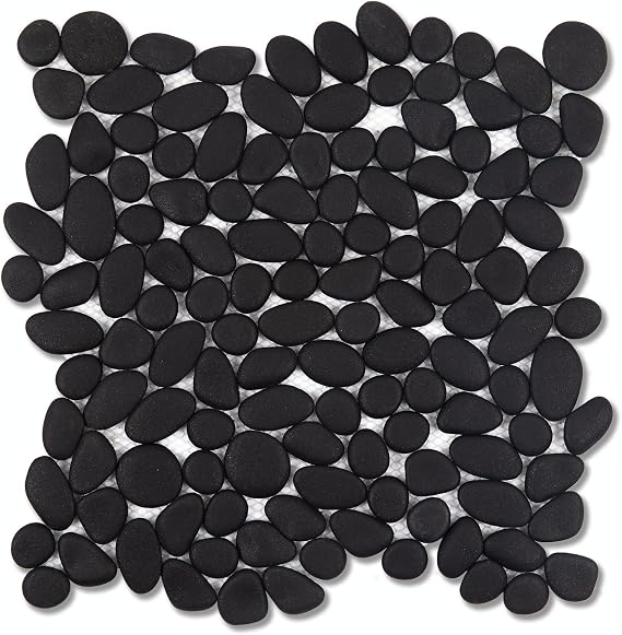 Pebble Tile for Shower Floor, 12"x12" Black Pebble Tiles, 5 Pcs | Slip-resistant Pebble Floor Tile for Bathroom, Shower, Kitchen Walls & Outdoor Areas, Mesh-Backed Easy to Install, 5 SqFt