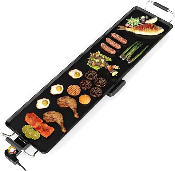 39.5 Electric Griddle, Nonstick Extra Large Teppanyaki Grill with Adjustable Temperature, Drip Pan & Insulated Handles, Easy-to-clean Pancake Griddle, BBQ Grill for Indoor & Party