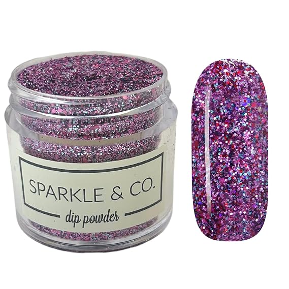Sparkle & Co. Dip Powders Secret Menu: sb.03 w. Galentines Glitter (Magenta and Multicolor Glitter) 1 Ounce Dipping Powder Jar For Manicure DIY Summer Shade, No Lamp Needed
