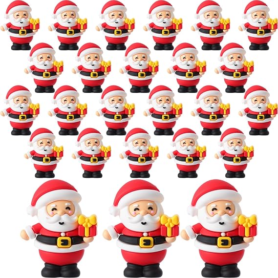 Chunful 25 Pcs Christmas Mini Santa Figurines Rubber Statues, Gift Box