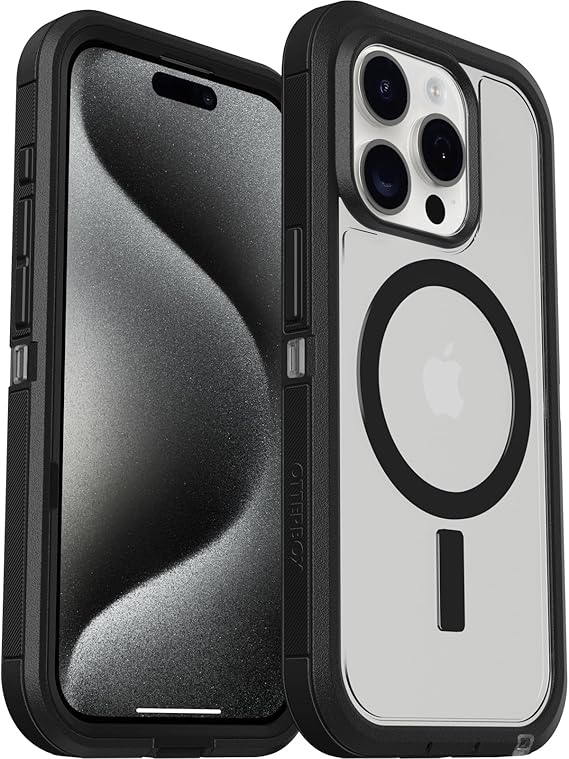 Otterbox Defender Xt Case For Iphone 15 Pro Magsafe, Magsafe Featured, Shockproof, Ultra Sturdy, Protective Case, 5X Tested According to Military Standards, Transparent/Black