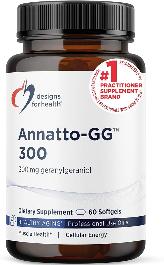 Designs for Health Annatto-GG 300 - Geranylgeraniol GG Supplement from Annatto Seeds - Supports Healthy Aging, Bone Health, Muscle Health, Cellular Energy & Production of Coenzyme Q10 (60 Softgels)