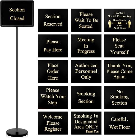 Wenqik 11 x 14 Inch Please Seat Yourself Hostess Sign for Restaurant with Stand with 9 Inserts Seating Sign Holder with a Base Sturdy Versatile Yard Advertising Business Store Floor, Black