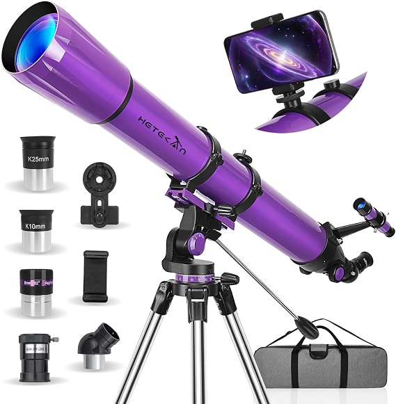 90mm Aperture 1000mm,Telescope for Adults High Powered, Purple | Magnification 500X, Professional Telescopes for Beginners with Three Eyepieces, Phone Adapter & Carrying Bag