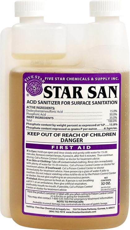 Star San Cleaner 32oz - No Rinse Food Grade Brewing Sanitizer Rinseless Cleaning Agent for Home Brew, Kegs, Stainless Steel. Acid-based, foaming