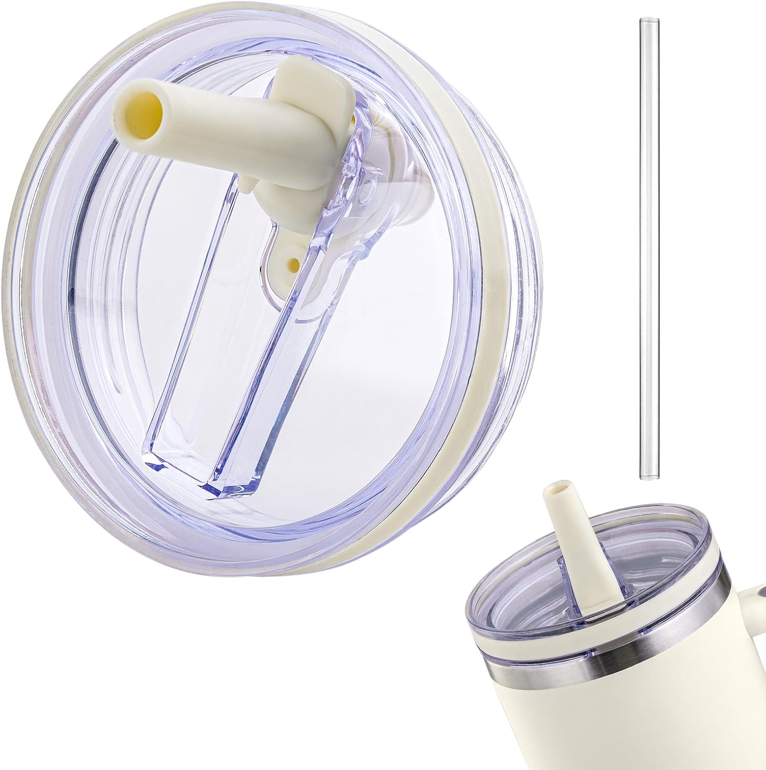 Straw Lid for Stanley 40oz and 64oz Tumbler.Leakproof Flip Straw Lid Fit stanley Cup Quencher H2.0 40 oz64 oz and Stanley ProTour 40oz64oz Tumbler.Cream,1-Pack