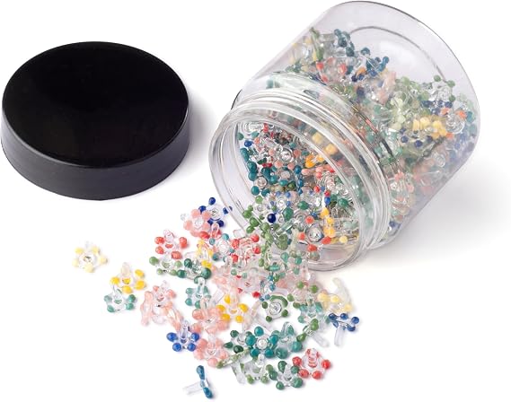 100 PCS Daisy Decorative Gems| Flower Glass Beads with Storage Jar| Thicker and Consistent Size Daisies | Premium Assorted, Vibrant Colour Daisies.