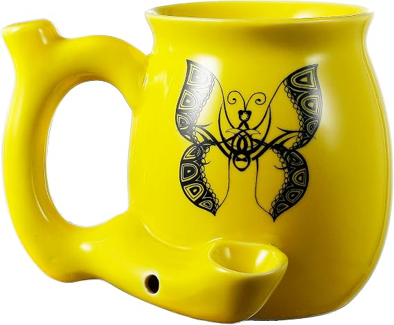 KTF Roast & Toast Coffee Mug with Pipe Fashion Craft, 400ml Unique Picture Ceramic Wake n Bake Mug (Yellow)