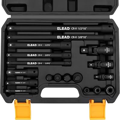 18-Pieces Impact Socket Extension Set: 14, 38 & 12 Drive Socket Extension Bar, Socket Adapter Set, Swivel Universal Joints & Impact Coupler