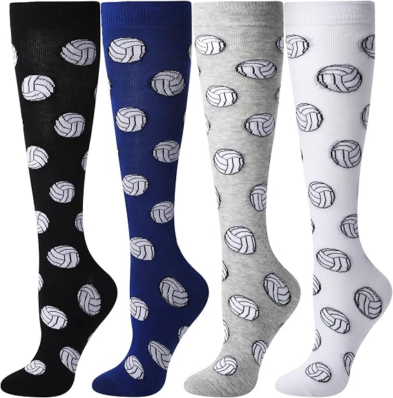 Vicenpal 4 Pairs Volleyball Socks Novelty Knee High,Volleyball Style