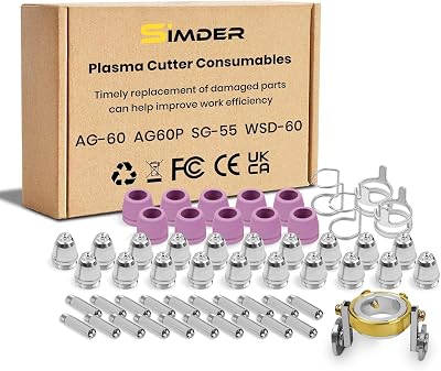 SSimder AG60P Plasma Cutter Torch Consumables 55Pcs Cutting Torch Tip Nozzles Kit With Roller Guide Wheel Spacer For SG-55