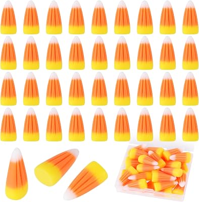36 Pieces Fake Candy Corn Embellishments, Halloween Decor Resin Candy Corn Beads Party Supplies Candy Decors with Box DIY Crafts Scrapbooking Accessories YellowWhiteOrange