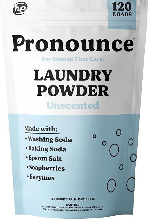 Pronounce Laundry Detergent Powder Alternative | Cleaner Ingredients. No Harsh Preservatives. Stain + Smell Fighting. Fragrance Free, HE Safe - 120 Loads (Unscented).