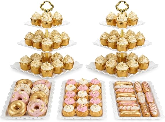 NWK 5-Piece Cupcake Stand & Appetizer Trays Set (Gold)