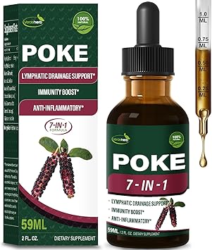 Poke Root Extract Drops for Lymphatic Drainage, Lymph System Support Supplement with Cleavers Herb, Dandelion & Echinacea for Body Detox, Cleanse & Immunity - Alcohol-Free Tincture. 2 oz
