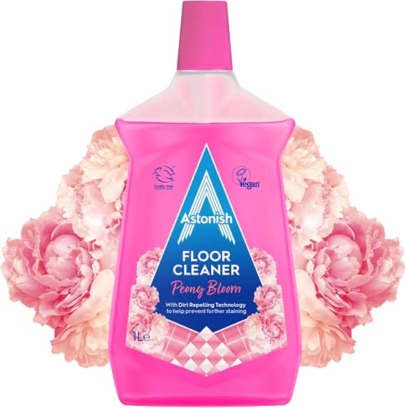 Astonish Peony Bloom Floor Cleaner Concentrated Floral Mop Solution With Dirt Repelling Technology Multi Surface Cleaner For Tiles, Laminate, Vinyl & Sealed Wood Floors 1L Bottle