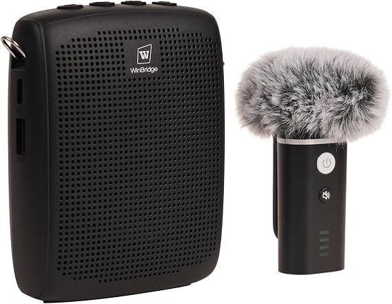 WinBridge Wireless Voice Amplifier with Bluetooth Lapel Mic for Teachers | Speaker with Clear Voice & Windproof Foam, 1215H Battery, Lightweight Clip-on, Compact Design,Independent Mute Control WB006