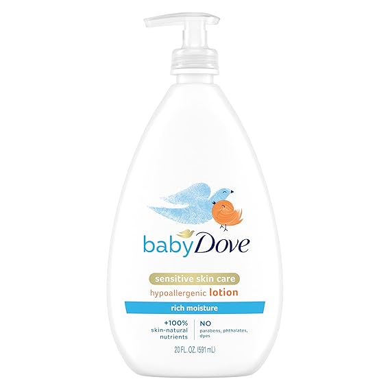 Baby Dove Sensitive Skin Care Body Lotion For Delicate Baby Skin Rich Moisture With 24-Hour Moisturizer, 20 fl oz Package May Vary