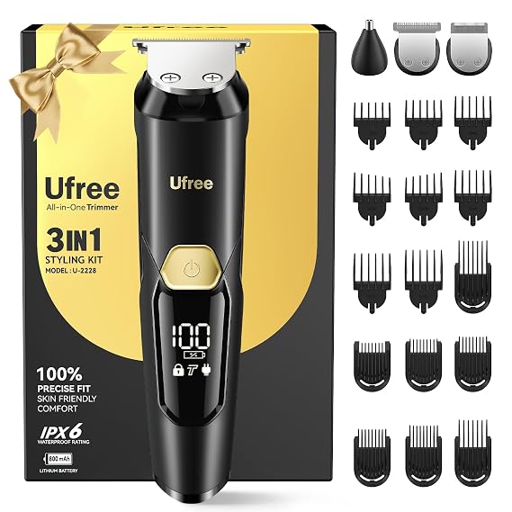 Ufree 3-in-1 Beard Trimmer for Men, IPX6 Waterproof Electric Razor