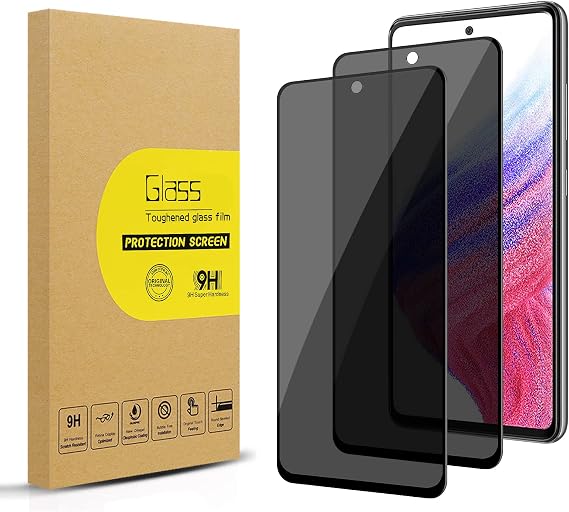 2 Pack Privacy Screen Protector for Samsung Galaxy A53 5G/ A51 5G/ A52 4G/ A52 5G/ A52s[Anti-Spy Tempered Glass], Ultra HD, Anti-Scratch, Bubble-Free, Easy Install 9H Protective Glass Black
