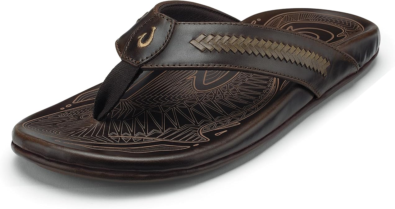 OluKai Mea Ola Mano Men's Leather Sandals, Hand-Woven Hawaiian Strap