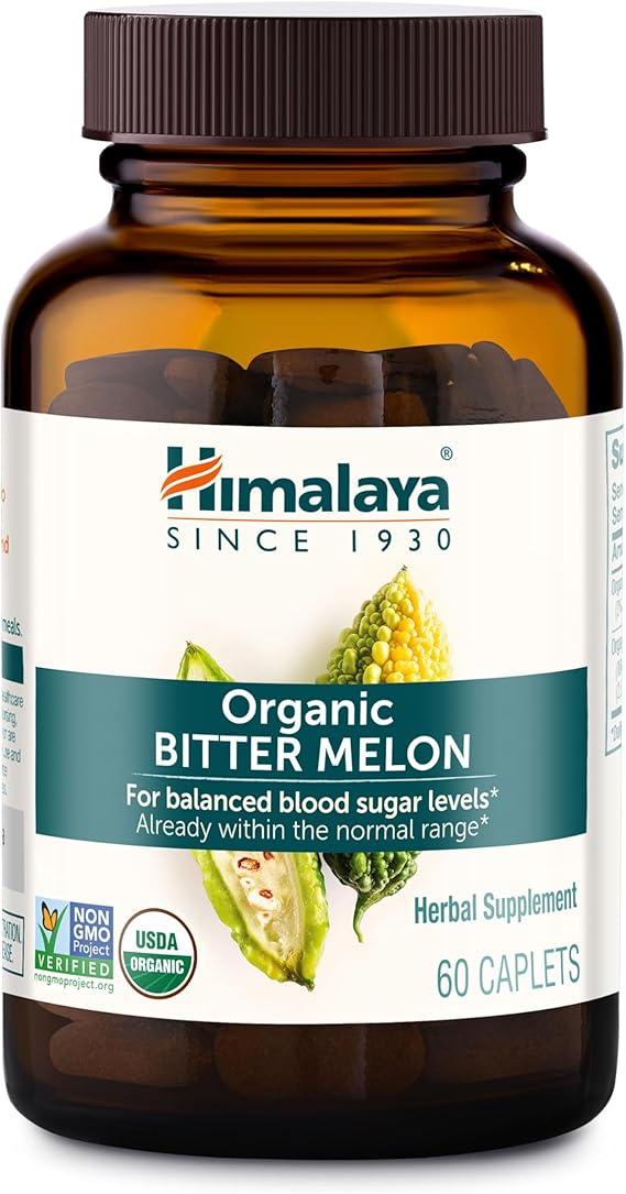 Himalaya USDA Organic Bitter Melon Capsules, 660 mg, 60 Caplets | Herbal Gluocose Metabolism Support ,Bitter Melon Extract, Non-GMO, Vegan, Gluten Free Additive Free