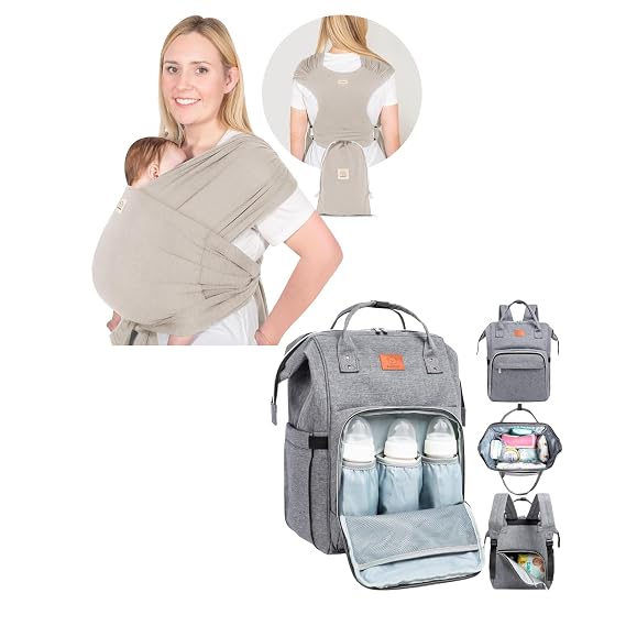 KeaBabies Baby Wraps Carrier, D-Lite Baby Wrap and Diaper Bag Backpack - Easy-Wearing, Adjustable Baby Sling Carrier Newborn to Toddler - Waterproof Multi Function Baby Travel Bags