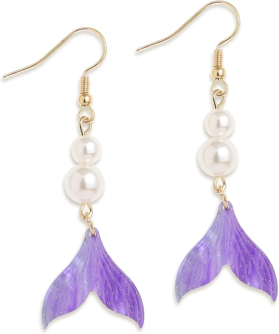 Gold Starfish Shell Cowrie Mermaid Dangle Earrings for Women, Trendy Statement Pearl Seashell Earing Dangling Summer Beach Jewelry Gift
